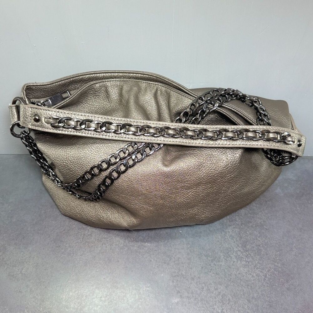 mark. by Avon Metallic Pewter Chain-Draped Hobo Shoulder Bag | Y2K Large